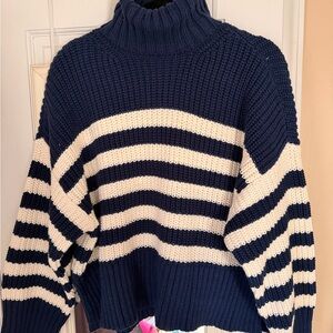 Madewell Navy and Cream Striped Turtleneck Sweater